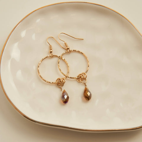 Classy Kina gold double ring teardrop earrings 