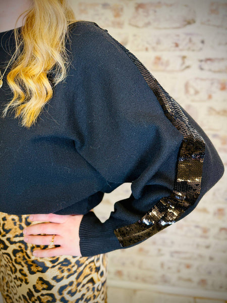 Black Sweater Sequin Stripe