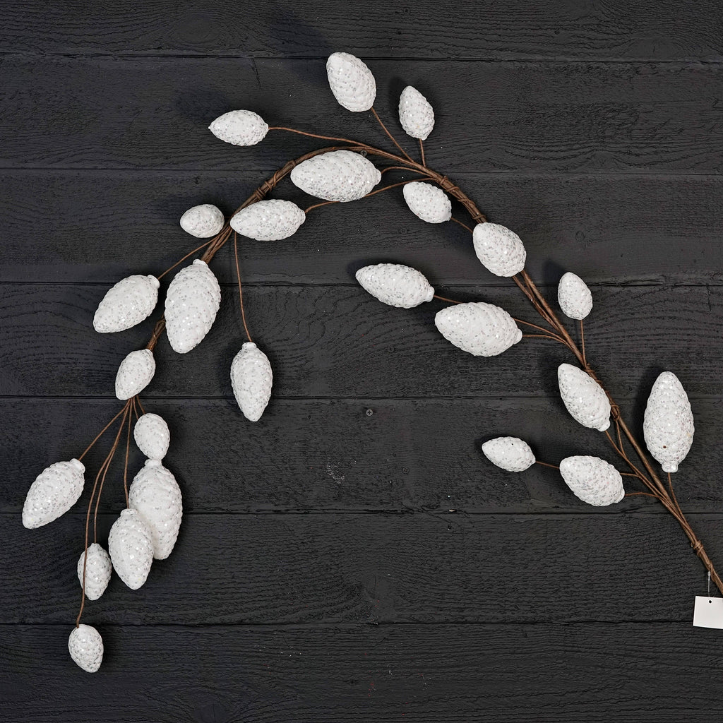 5ft Glitter Pinecone Garland-White