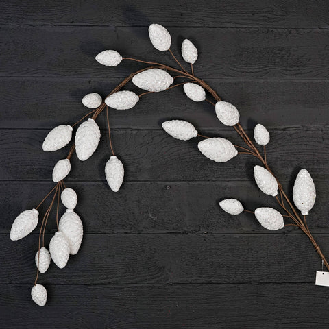 5ft Glitter Pinecone Garland-White