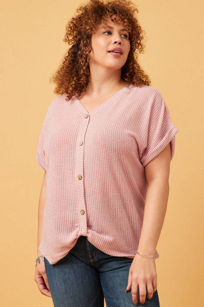 Textured Button Twist Front Top