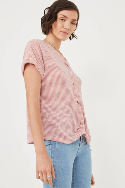 Textured Button Twist Front Top