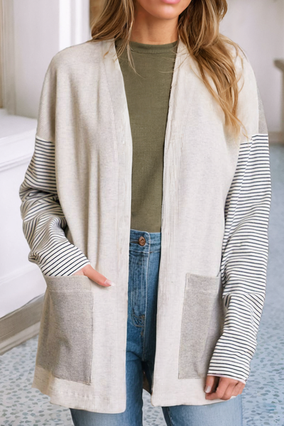 Striped Open Front Cardigan