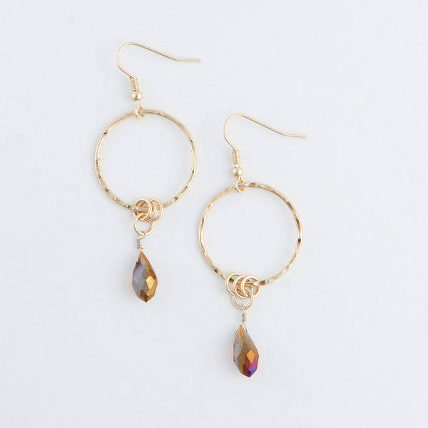 Gold Round Ring Teardrop Earrings