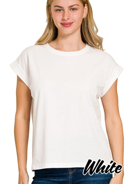 Cotton Cuffed Sleeve T-Shirt
