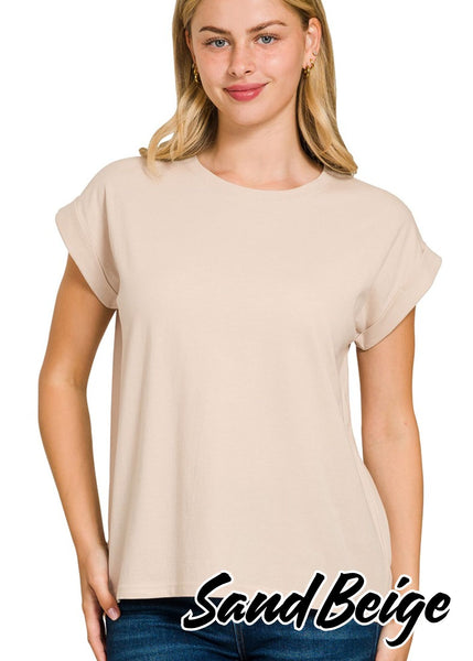 Cotton Cuffed Sleeve T-Shirt