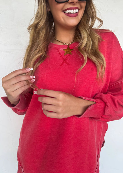 Washed faded look red sweatshirt