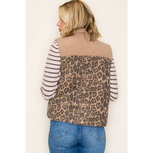 ANIMAL PRINT CORDUROY PUFFER VEST