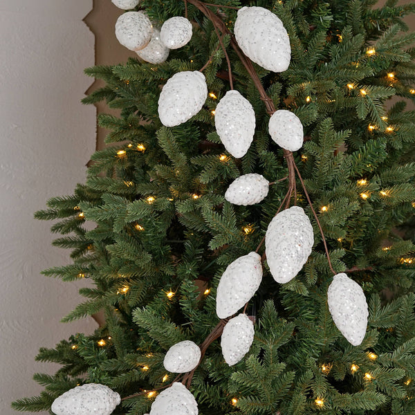 5ft Glitter Pinecone Garland-White