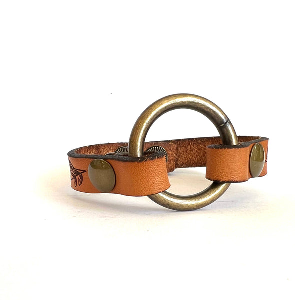 Leather Ring Cuff - Skinny Strap with Snap
