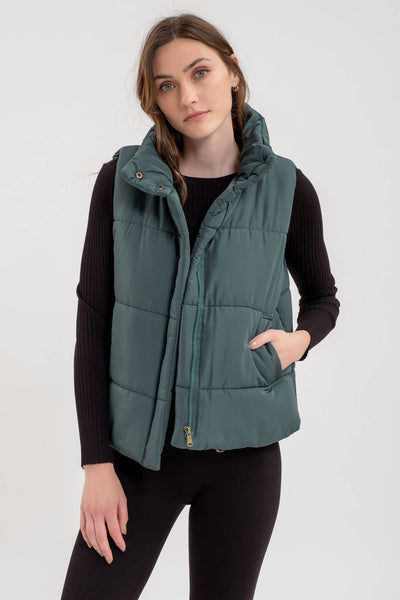 Solid Zip-up Puffer Vest