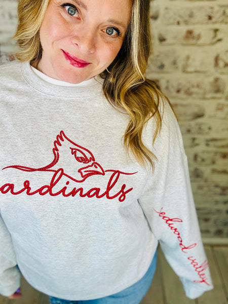 Cardinal Faux Embroidered Crewneck
