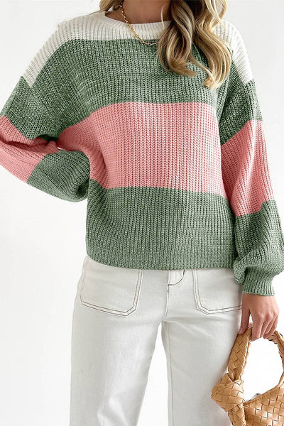 Green Pink Colorblock Sweater