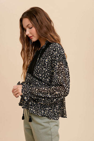 FLORAL TIE NECK BLOUSE