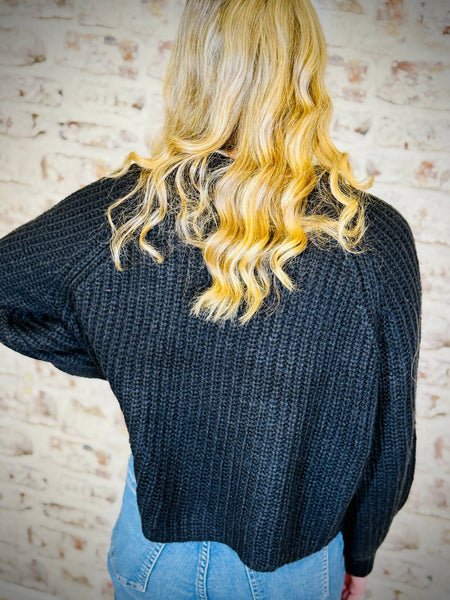 Black Ribbed Cardigan