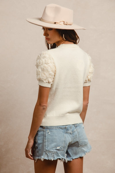 Cream Rosette Sleeve Top