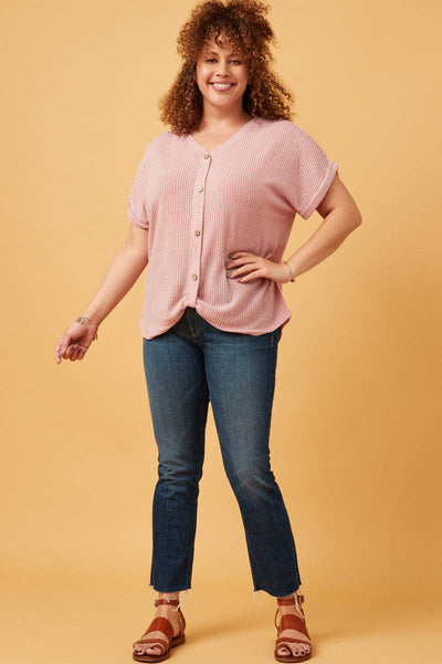Textured Button Twist Front Top