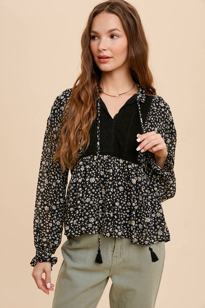 FLORAL TIE NECK BLOUSE