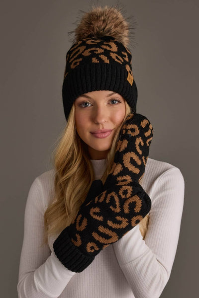 Black Leopard Mittens