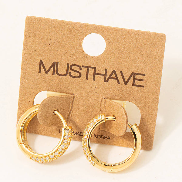 Pave Studded Latch Hoop Earrings