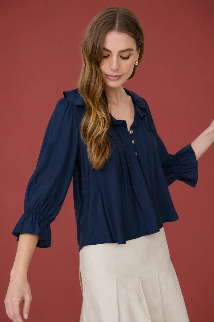 Navy Button 3/4 Sleeve