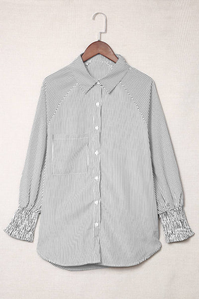 Smocked Cuff Striped Shirt