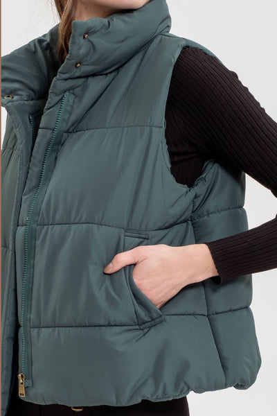 Solid Zip-up Puffer Vest