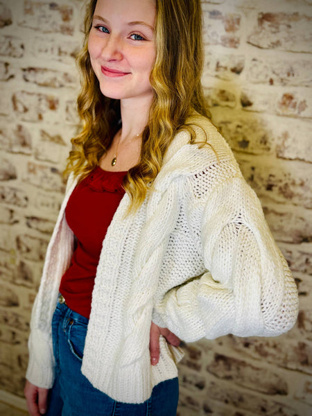 Cable Knit White Cardigan