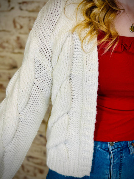 Cable Knit White Cardigan