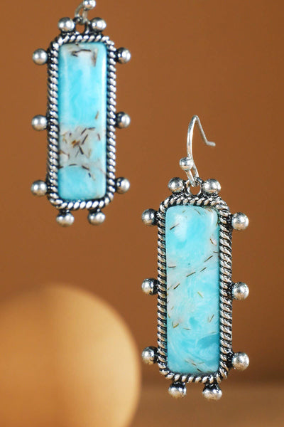 western style blue stone rectangular earrings