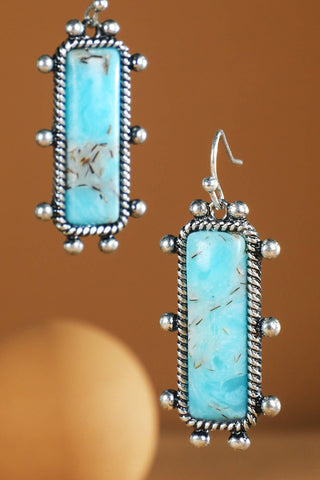 western style blue stone rectangular earrings