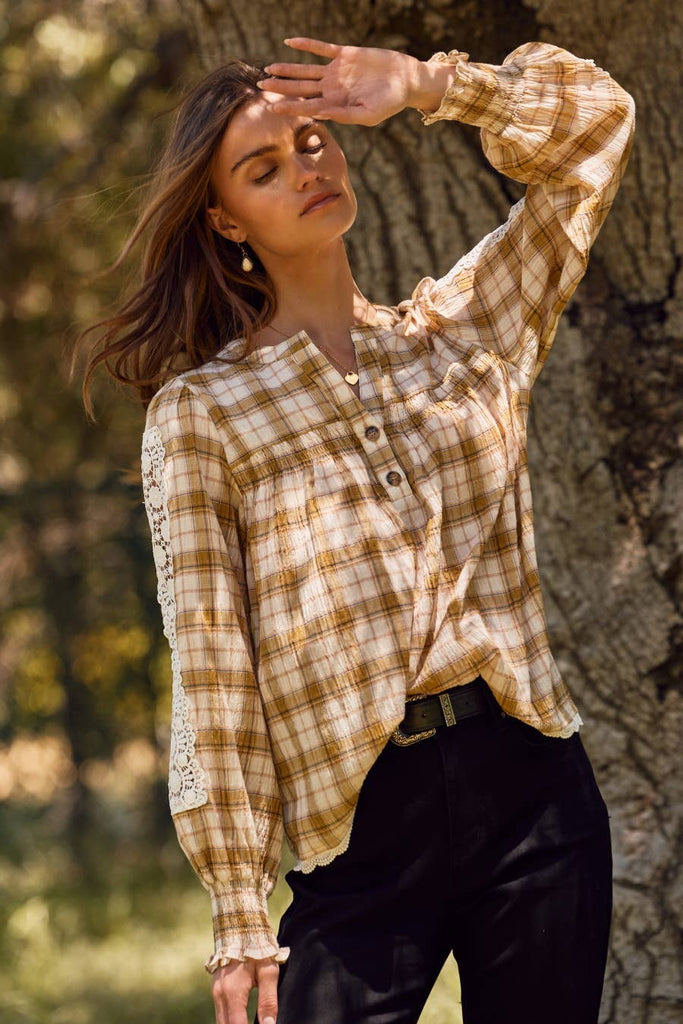 Lace& Plaid Blouse
