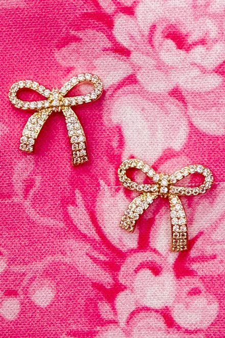  Rhinestone Bow Stud Earrings 