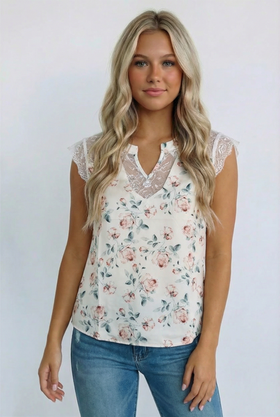 Notch Neck Floral Blouse